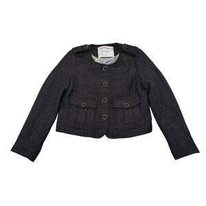 Anthropologie Cartonnier Women Size 4 Cropped Tweed Jacket Military Style Brown